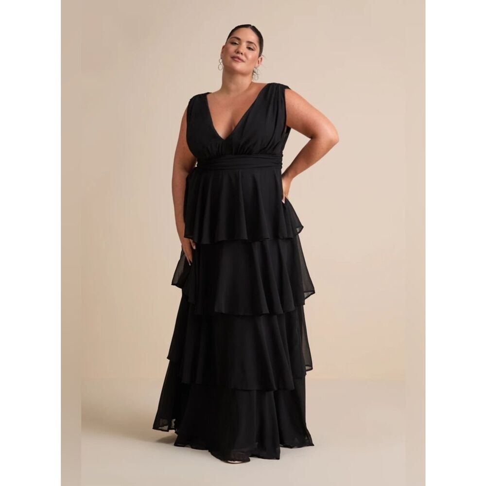 Lulus Amazing Evening Black Tiered Maxi Dress Size L NWT - Picture 6 of 13
